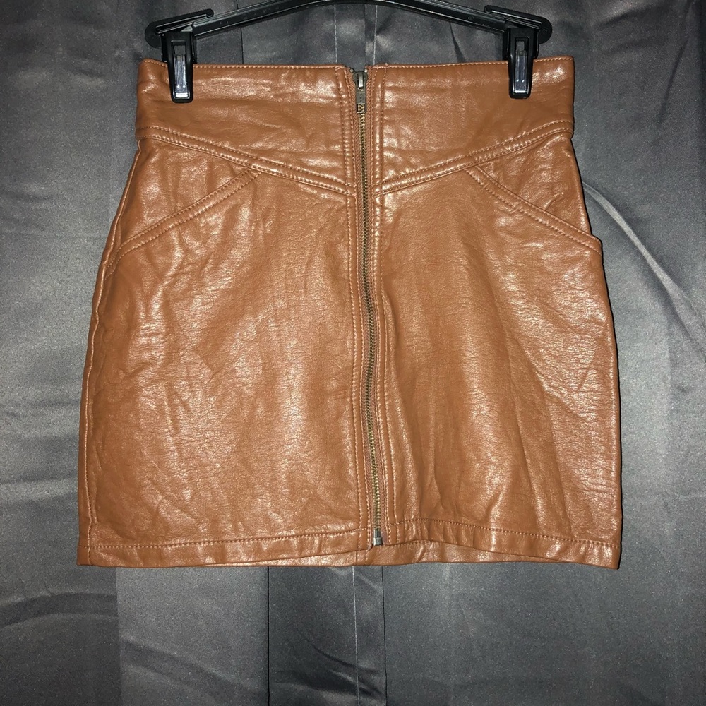 Brown Leather Mini Skirt